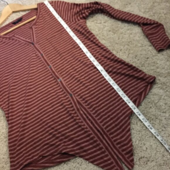 100% Cotton Long Sleeve Tie Hem Raspberry and Peach Pinstripe Top - Picture 15 of 16